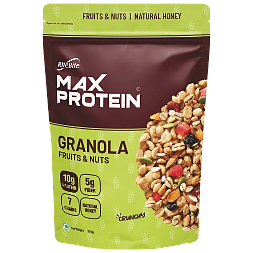 RiteBite Max Protein Granola Fruits Nuts 500g 7 Grain Breakfast Cereal Vegan