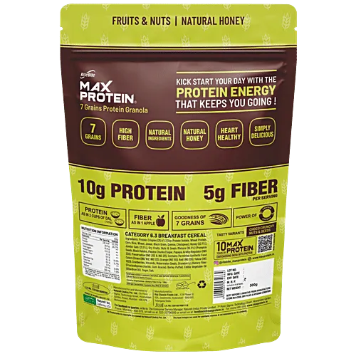 RiteBite Max Protein Granola Fruits Nuts 500g 7 Grain Breakfast Cereal Vegan