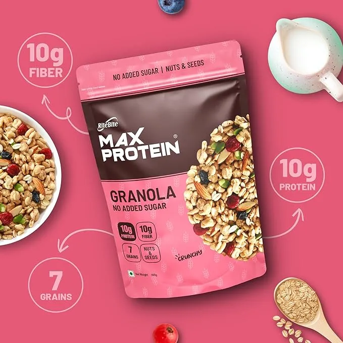 RiteBite Max Protein Granola Nuts Seeds 500g No Added Sugar 7 Grain Vegan