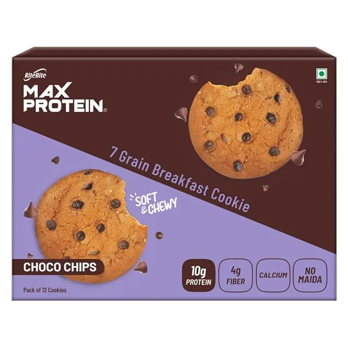 RiteBite Max Protein Choco Chips Cookies 55g 7 Grain Pack of 6