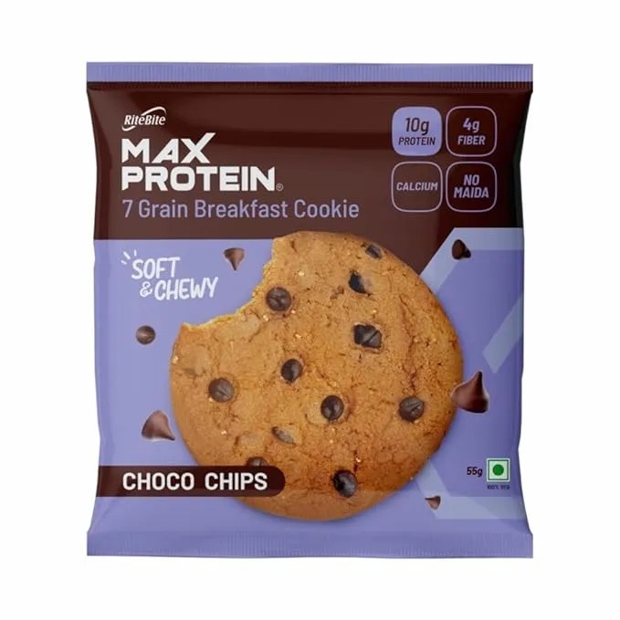 RiteBite Max Protein Choco Chips Cookies 55g 7 Grain Pack of 6