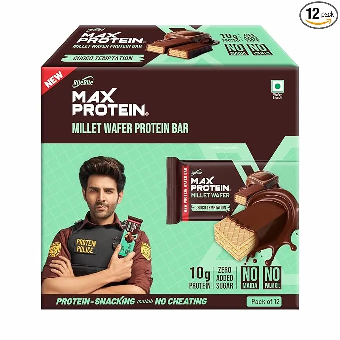 RiteBite Max Protein Choco Temptation Millet Wafer Bar 40g Pack of 6