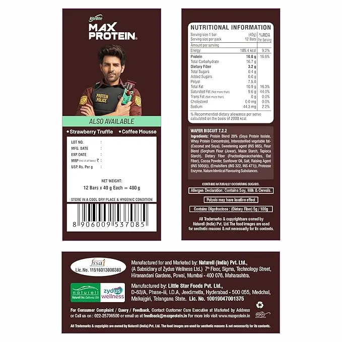 RiteBite Max Protein Choco Temptation Millet Wafer Bar 40g Pack of 6