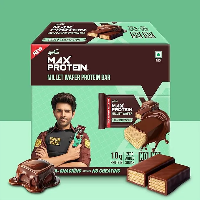 RiteBite Max Protein Choco Temptation Millet Wafer Bar 40g Pack of 6