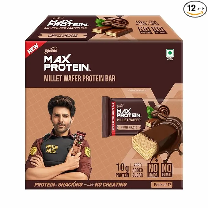 RiteBite Max Protein Coffee Mousse Millet Wafer Bar 40g Pack of 6