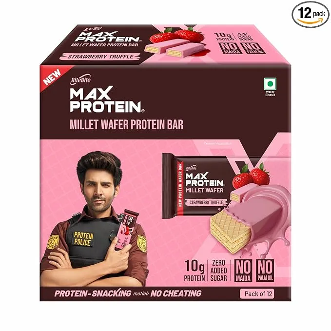 RiteBite Max Protein Strawberry Truffle Millet Wafer Bar 40g Pack of 6