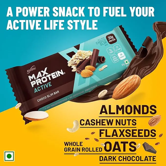 RiteBite Max Protein Active Choco Slim 20g Protein Bar 67g Pack of 6