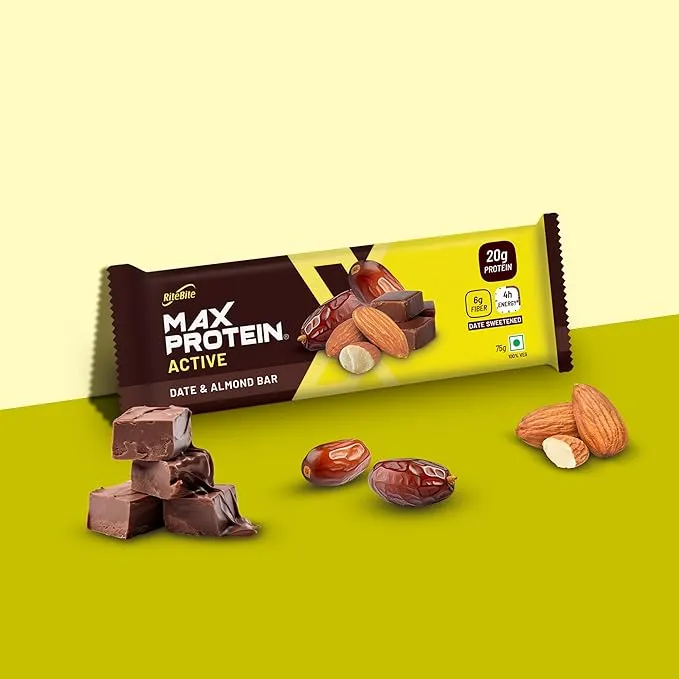 RiteBite Max Protein Active Date Almond 20g Protein Bar 75g Pack of 6