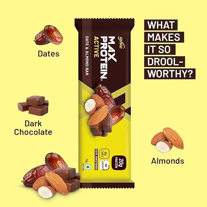 RiteBite Max Protein Active Date Almond 20g Protein Bar 75g Pack of 6
