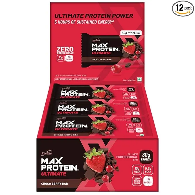RiteBite Max Protein Ultimate Choco Berry 30g Protein Bar 100g Pack of 6