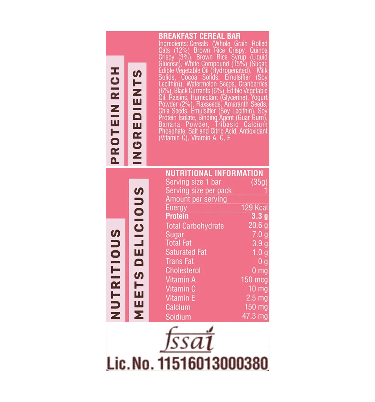 RiteBite Yogurt Berry Nutrition Bar 35g Pack of 6
