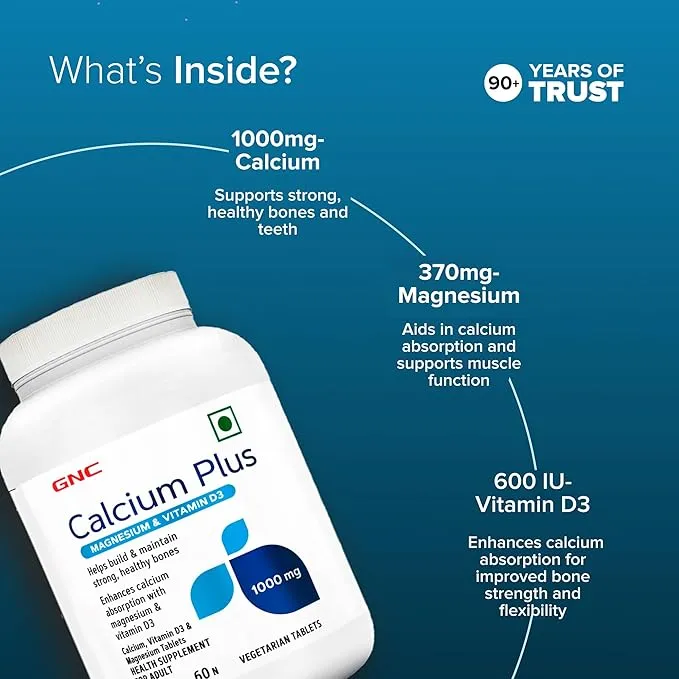 GNC Calcium Plus 1000mg with Magnesium and Vitamin D3 Tablets