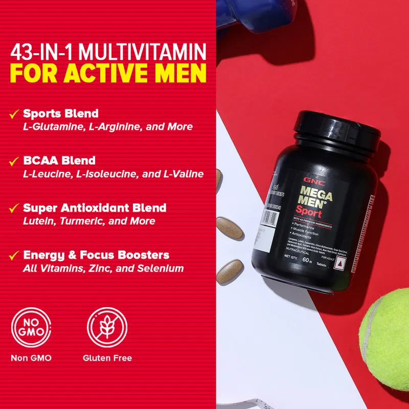 GNC Mega Men Sport Multivitamin 43 Ingredients 60 Tablets