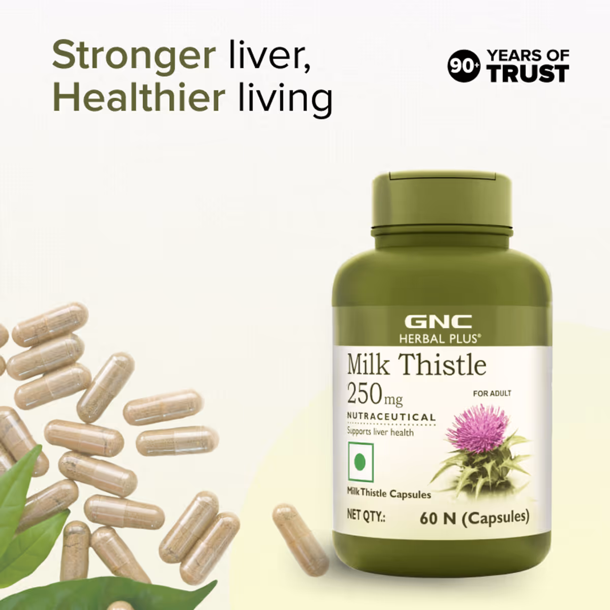 GNC Herbal Plus Milk Thistle 250mg 60 Capsules Liver Health Silymarin