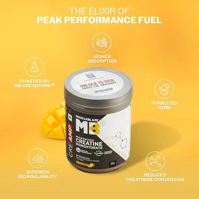 MuscleBlaze Creatine Monohydrate CreAMP Sunset Mango 250g 3g Creatine MB CreAbsorb