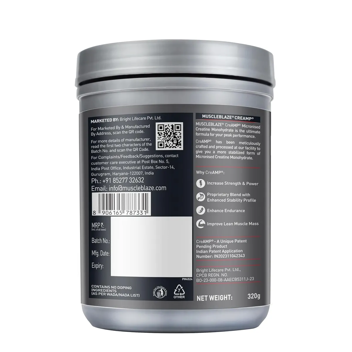 MuscleBlaze Creatine Monohydrate CreAMP Sunset Mango 250g 3g Creatine MB CreAbsorb