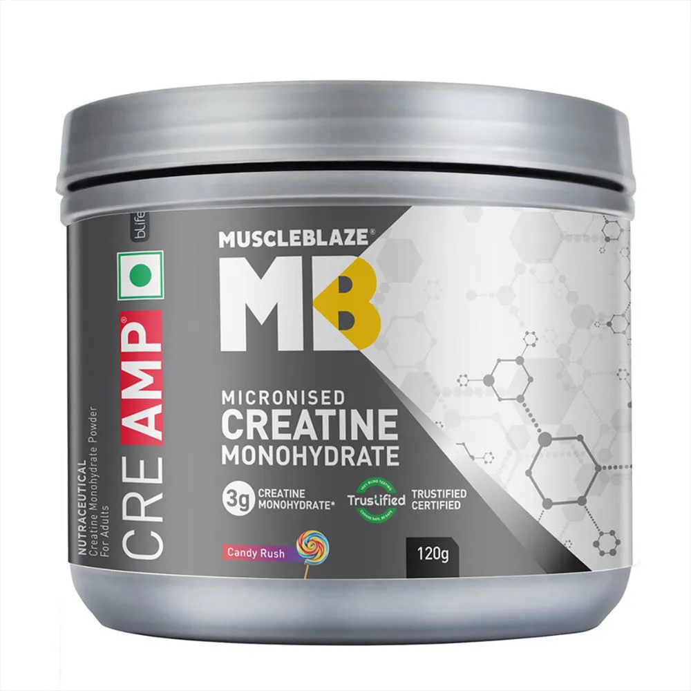 MuscleBlaze Creatine Monohydrate Candy Rush 120g 0.26lb Micronized Trustified Certified
