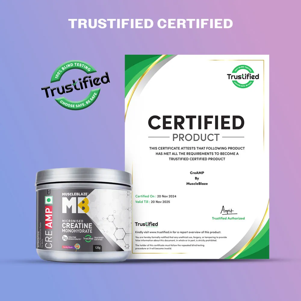 MuscleBlaze Creatine Monohydrate Candy Rush 120g 0.26lb Micronized Trustified Certified