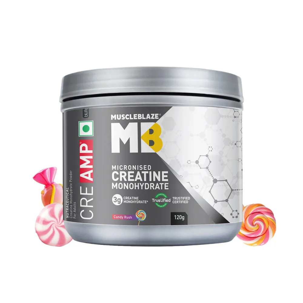 MuscleBlaze Creatine Monohydrate Candy Rush 120g 0.26lb Micronized Trustified Certified
