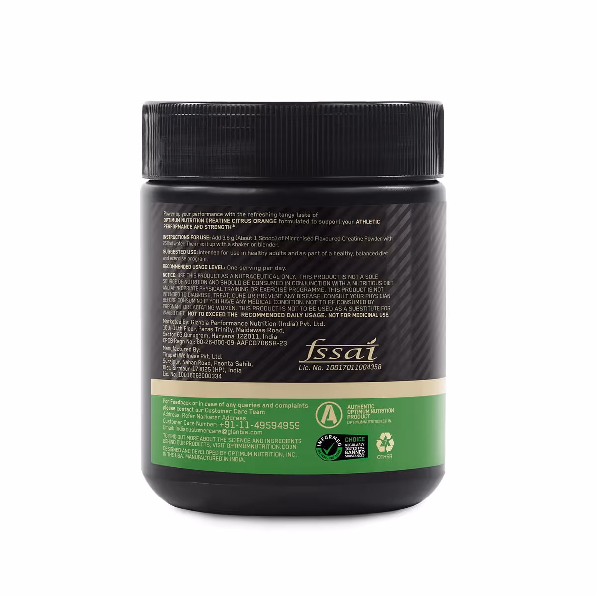 Optimum Nutrition ON Micronized Creatine Monohydrate Citrus Orange 100 g 26 Servings 3g Per Serving