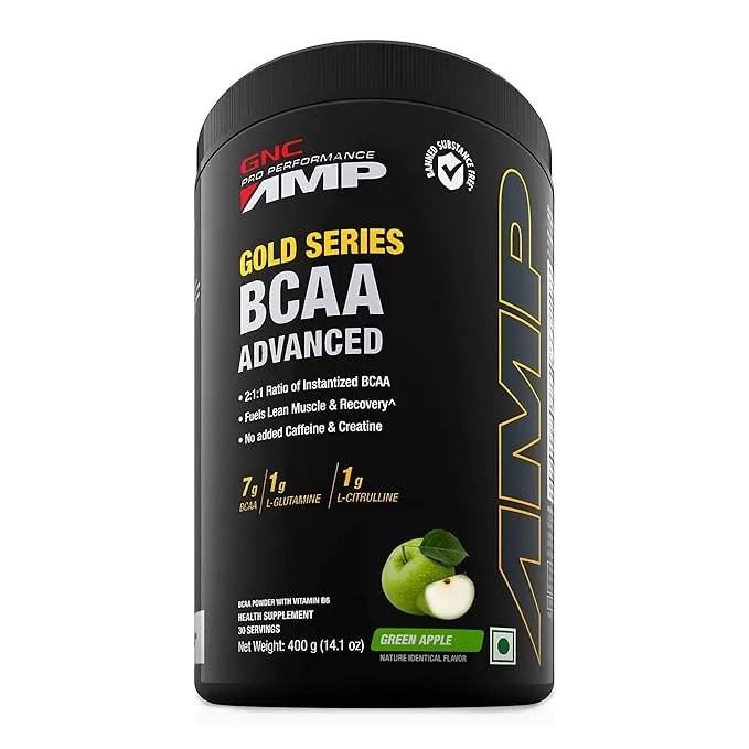 GNC AMP Gold Series BCAA Advanced Green Apple 400g 30 Servings Lean Muscle Recovery
