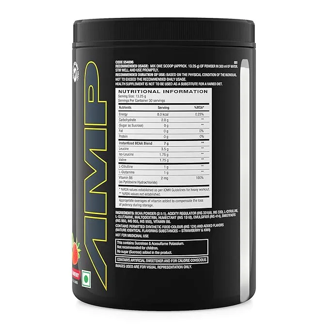 GNC AMP Gold Series BCAA Advanced Kiwi Strawberry 400g 30 Servings Lean Muscle Recovery