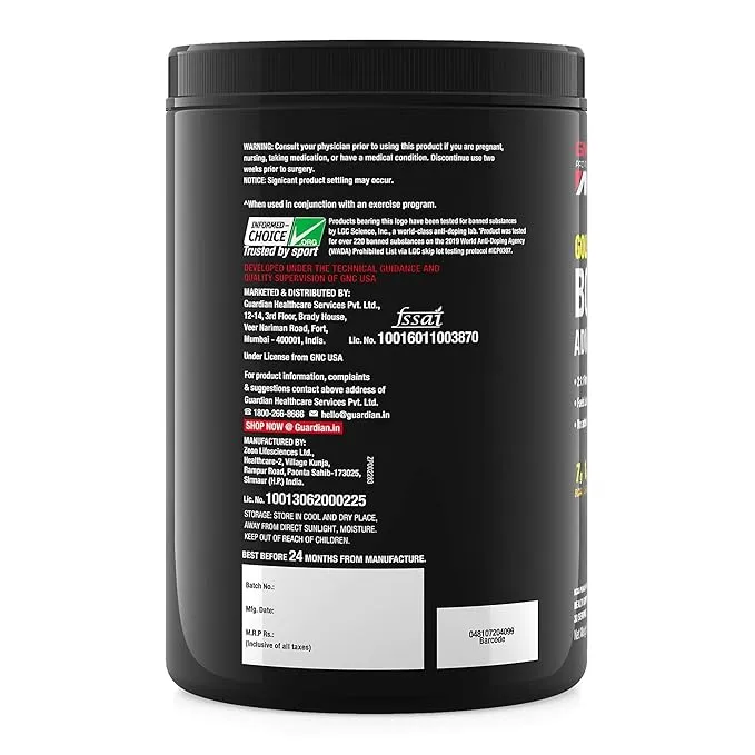 GNC AMP Gold Series BCAA Advanced Kiwi Strawberry 400g 30 Servings Lean Muscle Recovery