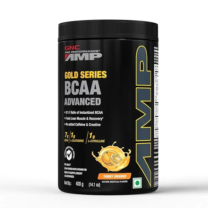 GNC AMP Gold Series BCAA Advanced Orange 400g 30 Servings Lean Muscle Recovery