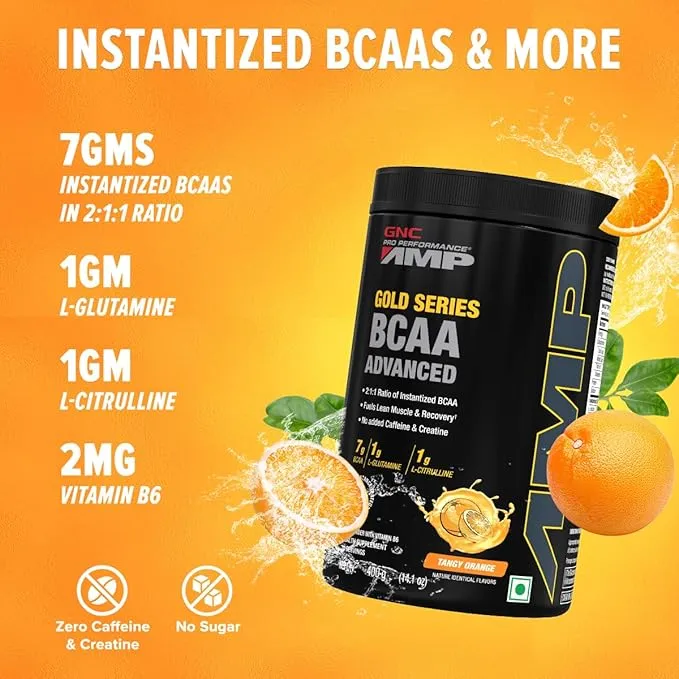 GNC AMP Gold Series BCAA Advanced Orange 400g 30 Servings Lean Muscle Recovery