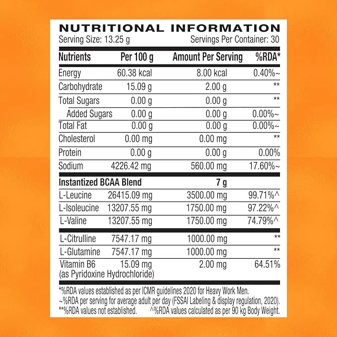 GNC AMP Gold Series BCAA Advanced Orange 400g 30 Servings Lean Muscle Recovery