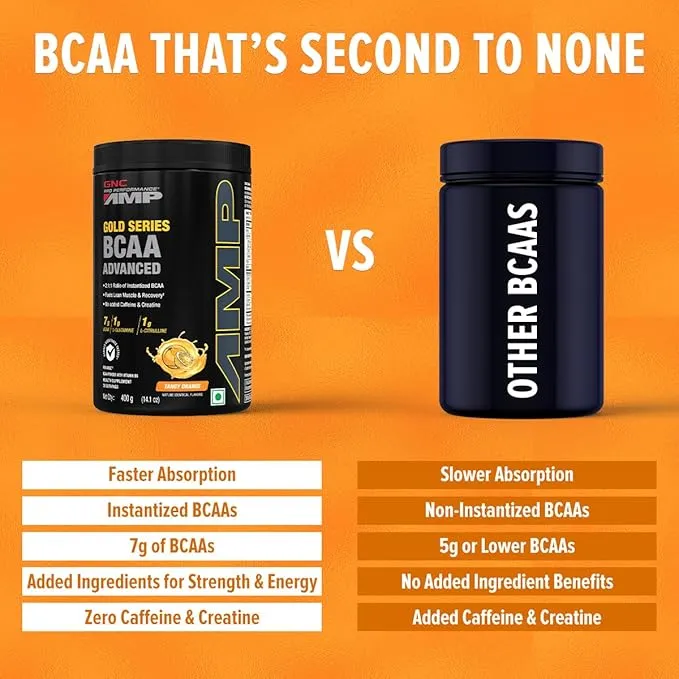GNC AMP Gold Series BCAA Advanced Orange 400g 30 Servings Lean Muscle Recovery
