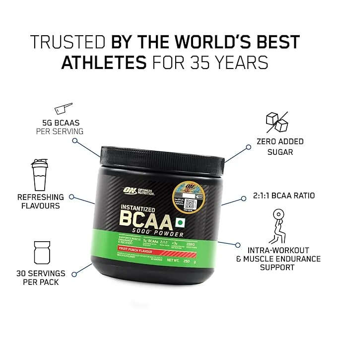 Optimum Nutrition ON BCAA 5000 Fruit Punch 250g 30 Servings 5g BCAAs 2:1:1 Ratio