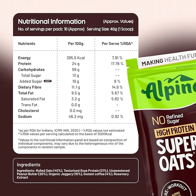 Alpino 24% High Protein Super Oats Classic Coffee 1kg Rolled Oats No Refined Sugar