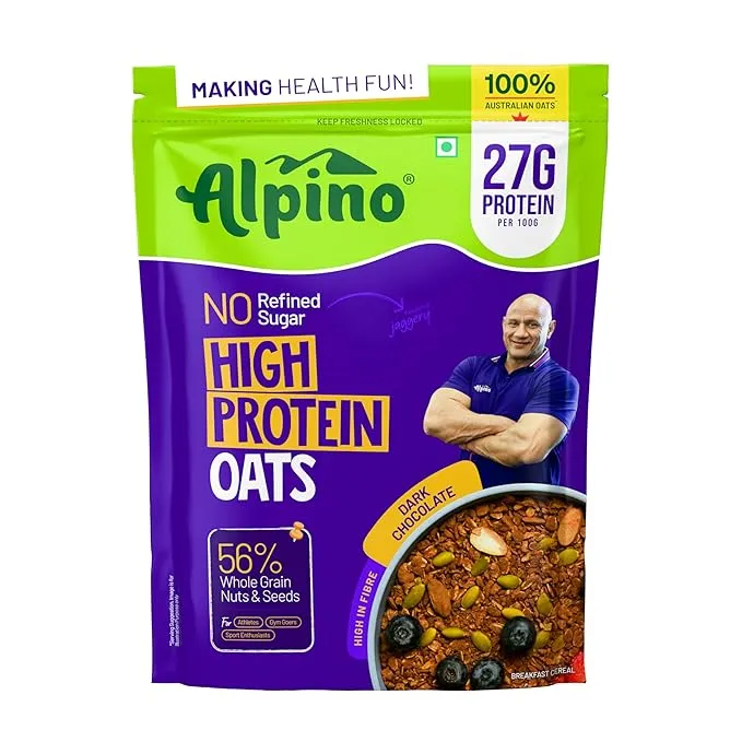 Alpino 25% High Protein Super Oats Dark Chocolate 1kg Rolled Oats Nuts Seeds Zero Sugar