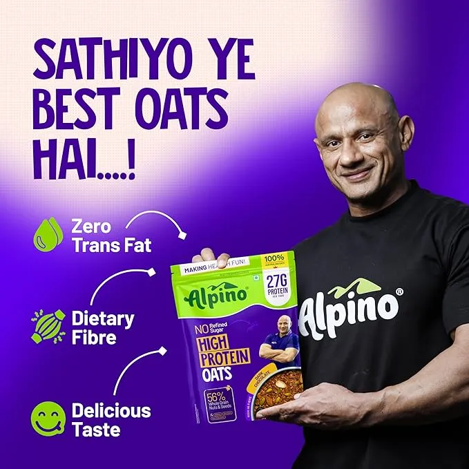 Alpino 25% High Protein Super Oats Dark Chocolate 1kg Rolled Oats Nuts Seeds Zero Sugar