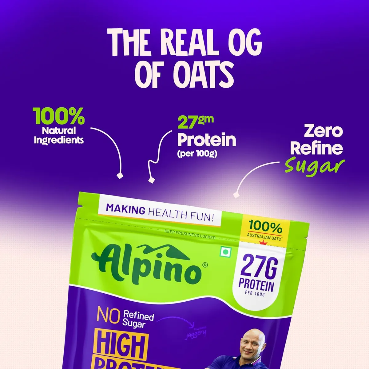 Alpino 25% High Protein Super Oats Dark Chocolate 1kg Rolled Oats Nuts Seeds Zero Sugar