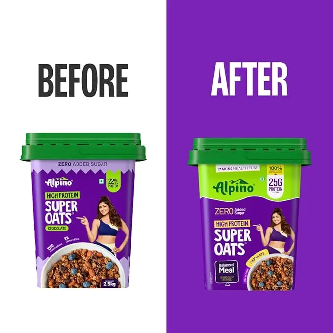 Alpino 22% High Protein Super Oats Chocolate 2.5kg Rolled Oats Peanut Butter Cocoa 75 Servings