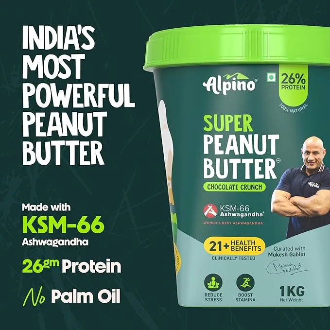 Alpino Super Peanut Butter KSM-66 Ashwagandha Chocolate Crunch 1kg 26g Protein