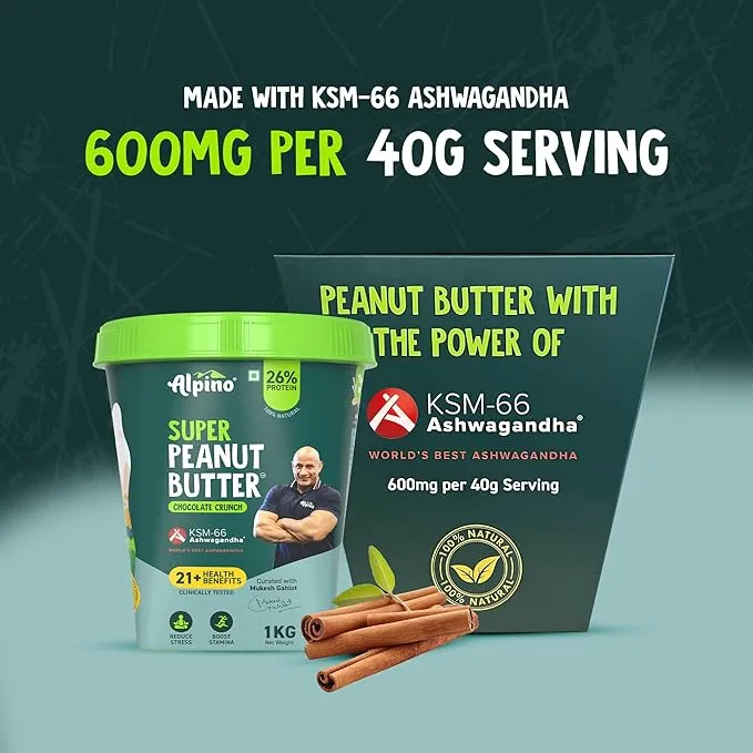 Alpino Super Peanut Butter KSM-66 Ashwagandha Chocolate Crunch 1kg 26g Protein