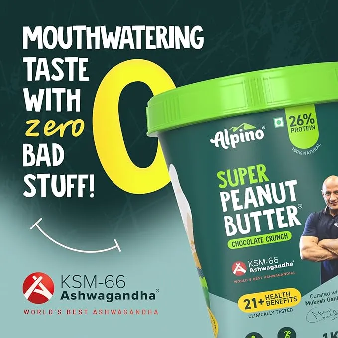 Alpino Super Peanut Butter KSM-66 Ashwagandha Chocolate Crunch 1kg 26g Protein
