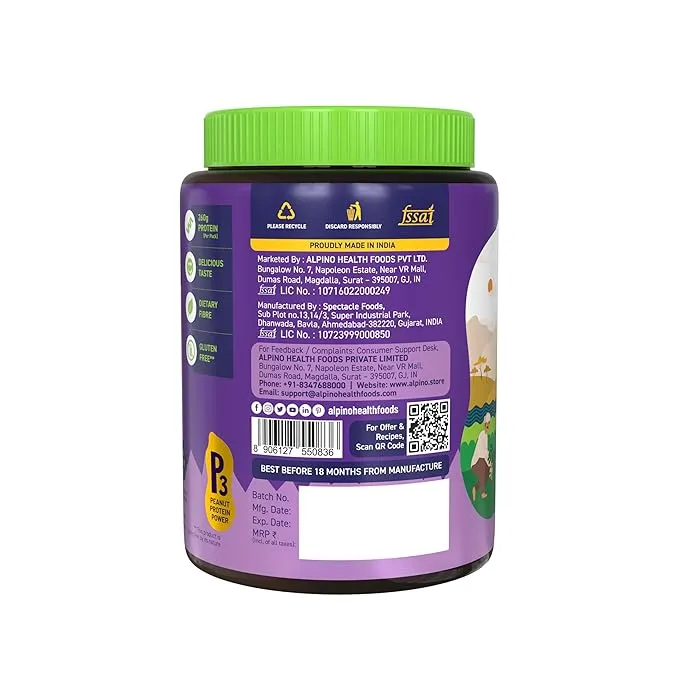 Alpino High Protein Dark Chocolate Peanut Butter Crunchy 1kg 30g Protein Whey Pea Protein