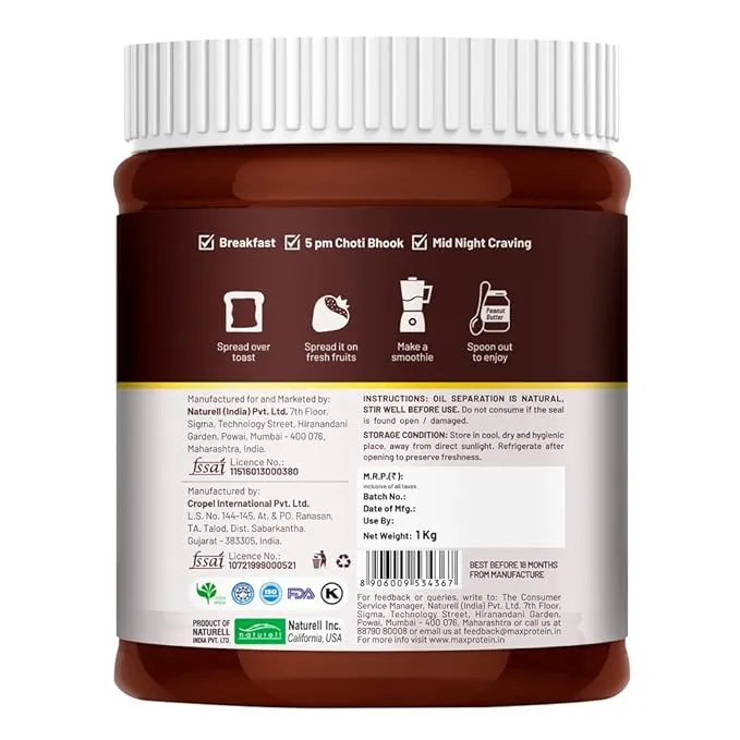 RiteBite Max Protein Peanut Butter Choco Creamy 1kg Gluten Free Vegan No Preservatives