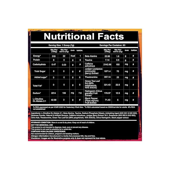 Redcon1 Total War Pre-Workout Cali Splash 420g 320mg Caffeine 6g Citrulline 30 Servings