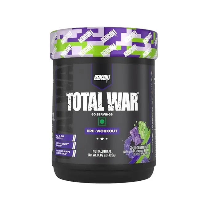 Redcon1 Total War Pre-Workout Sour Gummy Bear 420g 320mg Caffeine 6g Citrulline 30 Servings