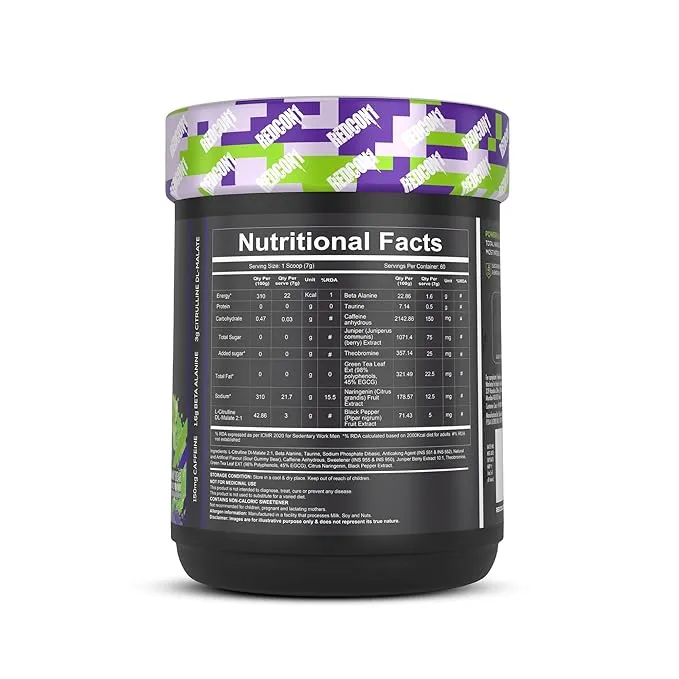 Redcon1 Total War Pre-Workout Sour Gummy Bear 420g 320mg Caffeine 6g Citrulline 30 Servings