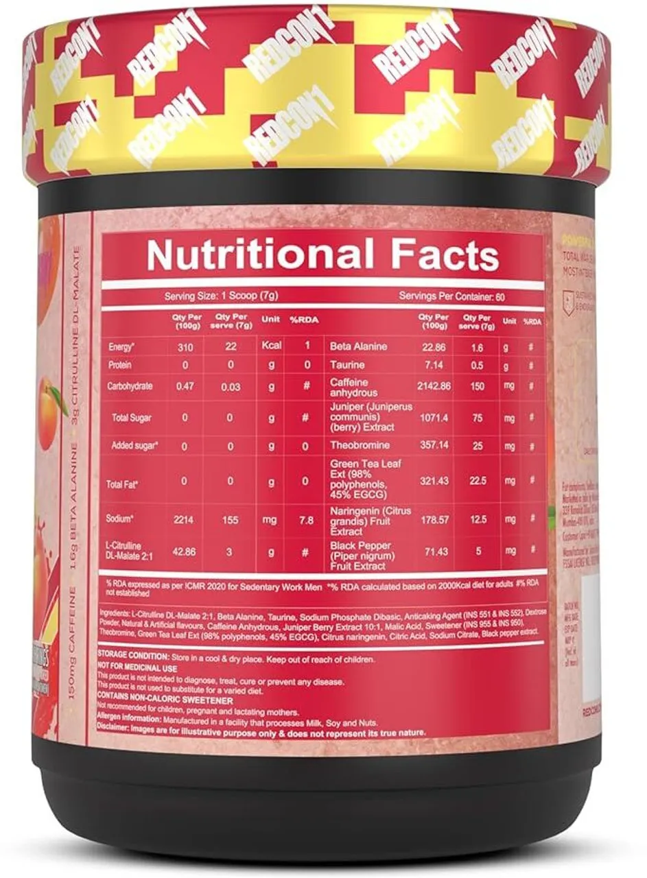 Redcon1 Total War Pre-Workout Watermelon 420g 320mg Caffeine 6g Citrulline 30 Servings