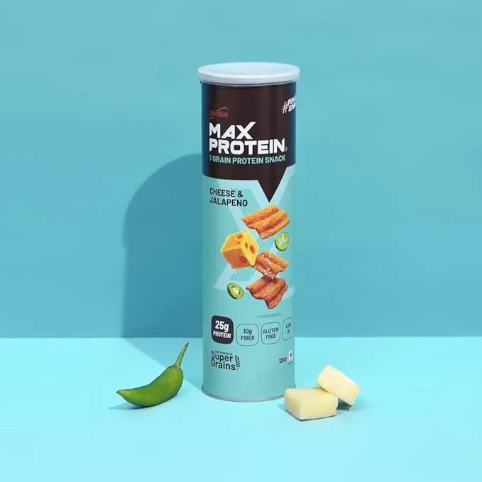 RiteBite Max Protein Namkeen Chips Cheese & Jalapeno 128 g 20g Protein 7 Grain Gluten Free Pack of 2