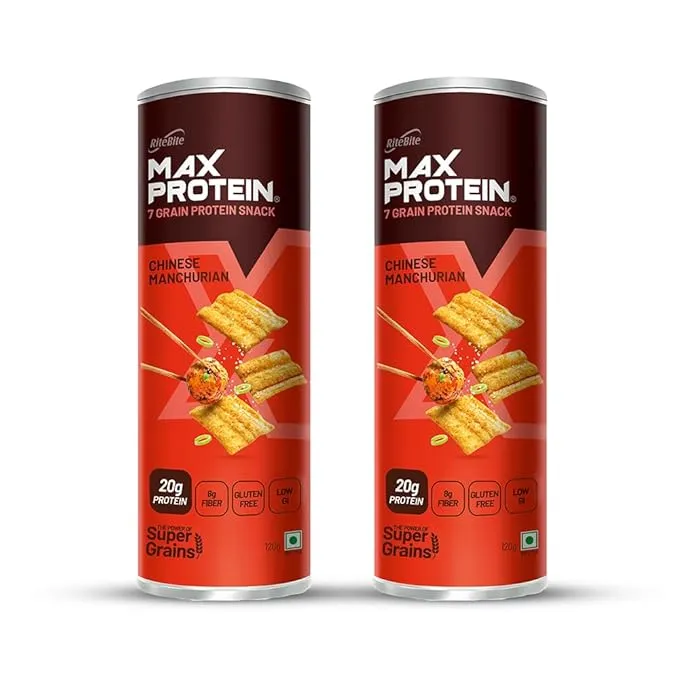 RiteBite Max Protein Namkeen Chips Chinese Manchurian 128 g 20g Protein 7 Grain Gluten Free Pack of 2
