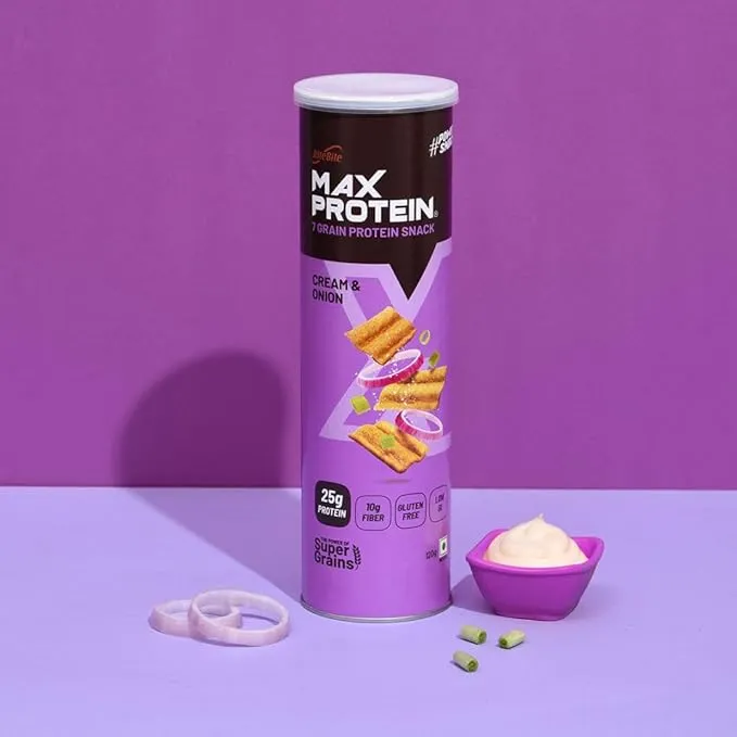 RiteBite Max Protein Namkeen Chips Cream & Onion 128 g 20g Protein 7 Grain Gluten Free Pack of 2