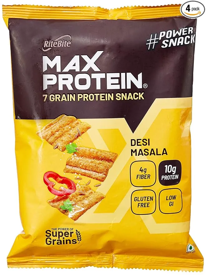 RiteBite Max Protein Namkeen Chips Desi Masala 128 g 20g Protein 7 Grain Gluten Free Pack of 2